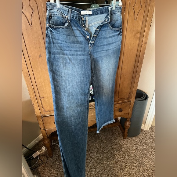 KanCan high waisted button front distressed blue jeans only worn once. - Picture 1 of 4